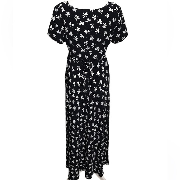 Vintage 90s Navy Blue Floral Empire Waist Regency Jane Austen Maxi Dress Medium - Picture 4 of 6